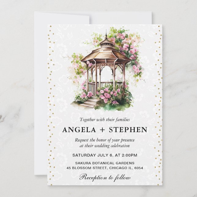 Watercolor Spring Garden Gazebo Wedding Invitation (Front)