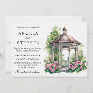 Watercolor Spring Garden Gazebo Wedding Invitation