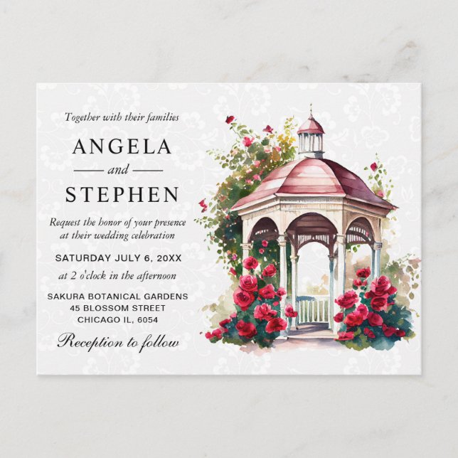 Watercolor Spring Garden Gazebo Wedding Postcard (Front)
