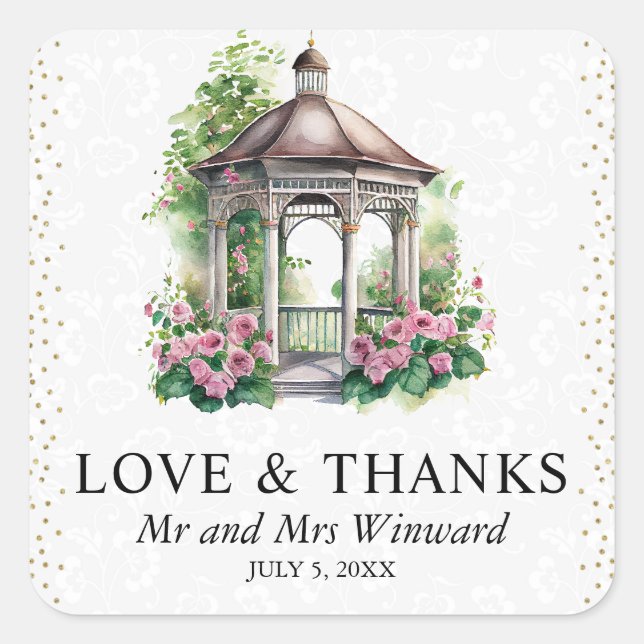 Watercolor Spring Garden Gazebo Wedding Square Sticker (Front)
