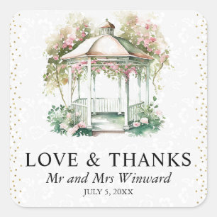 Watercolor Spring Garden Gazebo Wedding Square Sticker