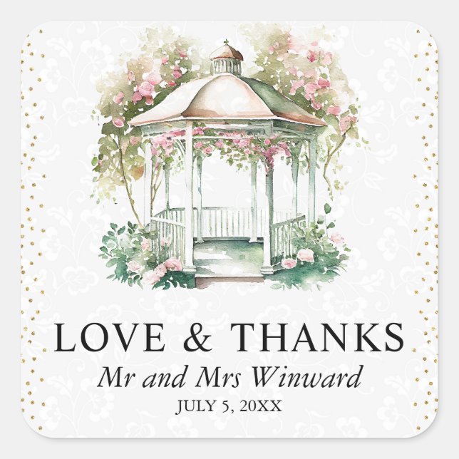 Watercolor Spring Garden Gazebo Wedding Square Sticker (Front)