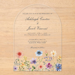 Watercolor Spring Garden Wildflower Wedding Acrylic Invitations