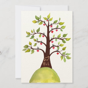 Watercolor Spring Green Monogram Tree Wedding Card