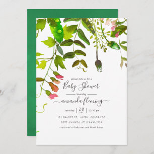 Watercolor Spring Greenery Baby Shower Invitation