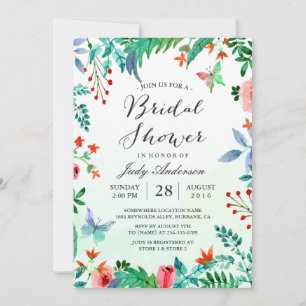 Watercolor Spring Greenery Floral Bridal Shower Invitation