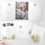 Watercolor spring hellebore flowers wedding photos Tri-Fold programme<br><div class="desc">Trifold six pages spring hellebores watercolor art and your own photos on a white background wedding program. Part of the hellebore flower watercolor wedding stationery set. Edit this wedding program with your own name, dates, ceremony wording, wedding party attendants, full page photo, love story and three instant snap style frame...</div>