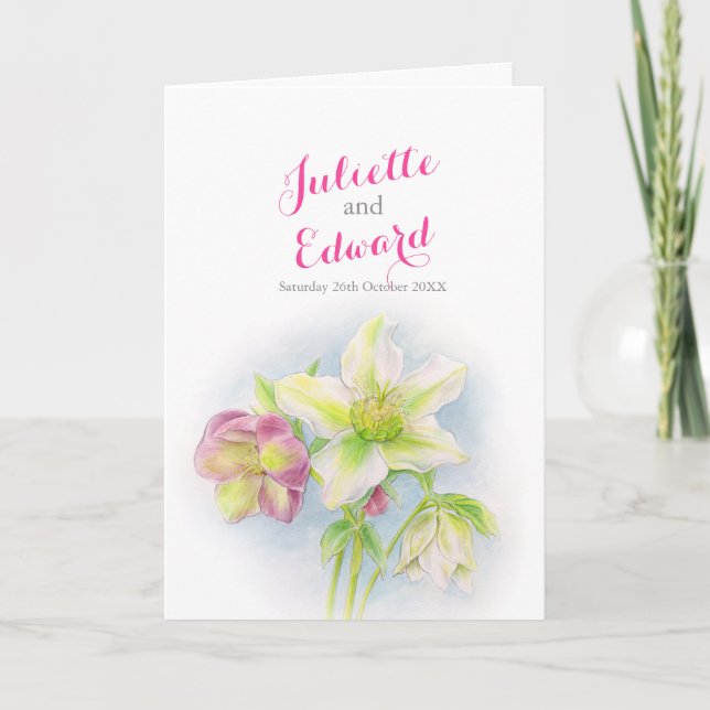 Watercolor spring hellebores wedding folded programme (Front)