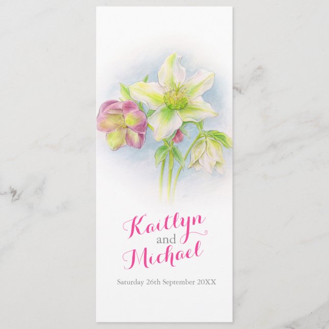 Watercolor spring hellebores wedding program programme (Front)
