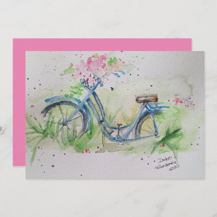 WATERCOLOR SPRING LANDSCAPE WITH BICYCLE  INVITATION