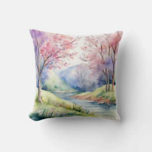 Watercolor Spring Nature Scene Cushion