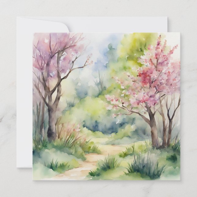 Watercolor Spring Nature Scene Invitation (Front)