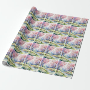 Watercolor Spring Nature Scene Wrapping Paper