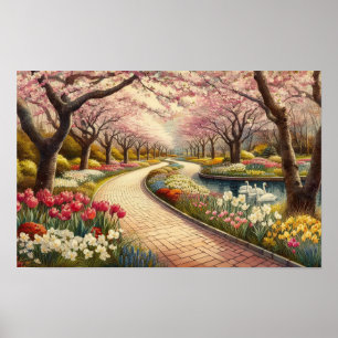 Watercolor Spring Park Scene Poster