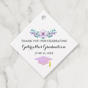 Watercolor Spring Purple Floral Burst Graduation Favour Tags