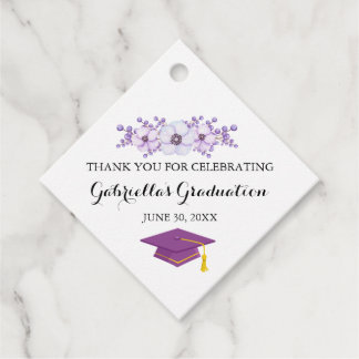 Watercolor Spring Purple Floral Burst Graduation Favour Tags