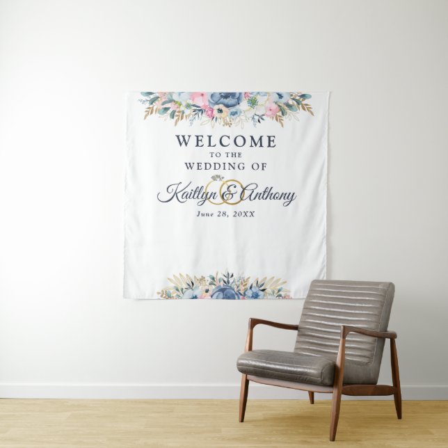 Watercolor Spring Summer Floral Wedding Welcome  Tapestry (In Situ)