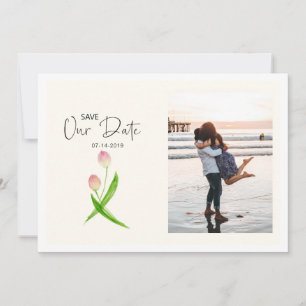 Watercolor Spring Tulip Save the Date Photo Card