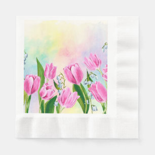 Watercolor Spring Tulips Napkin