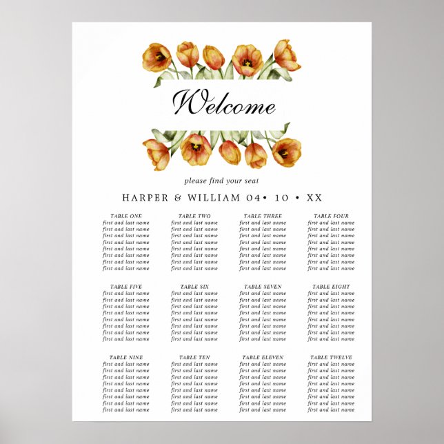 Watercolor spring tulips wedding seating chart (Front)