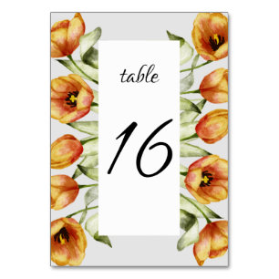 Watercolor spring tulips wedding table number