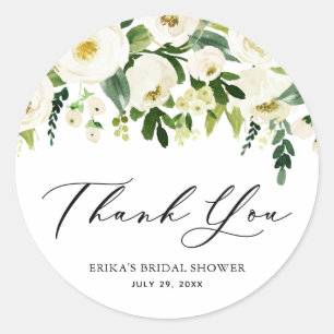 Watercolor Spring White Flowers Garland Thank You Classic Round Sticker