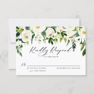 Watercolor Spring White Flowers Garland Wedding II RSVP Card