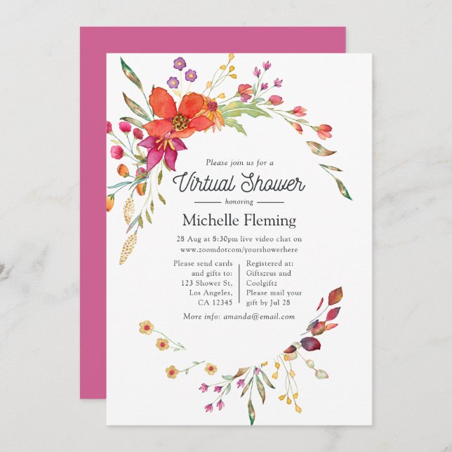 Watercolor Spring Wild Flower Virtual Baby Shower Invitation (Front/Back)