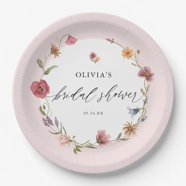 Watercolor Spring Wildflower Bridal Shower Paper Plate (Front)