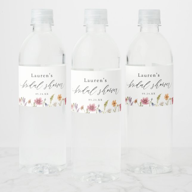 Watercolor Spring Wildflower Bridal Shower Water Bottle Label (Bottles)