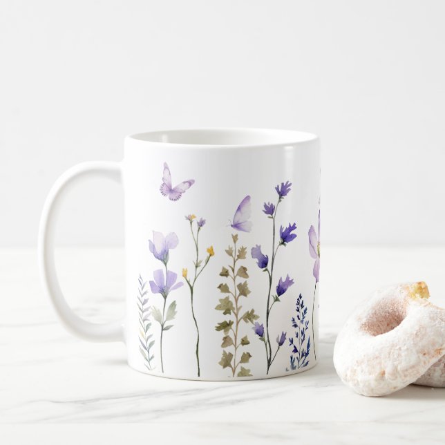 Watercolor Spring Wildflower Garden Mug (With Donut)
