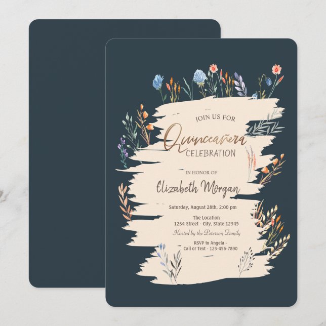 Watercolor Spring Wildflower Meadow Quinceañera  Invitation (Front/Back)