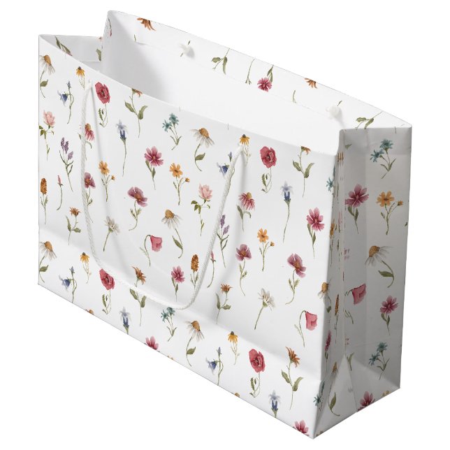 Watercolor Spring Wildflower Patter Large Gift Bag (Front Angled)