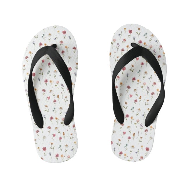 Watercolor Spring Wildflower Pattern Girl Kid's Flip Flops (Footbed)
