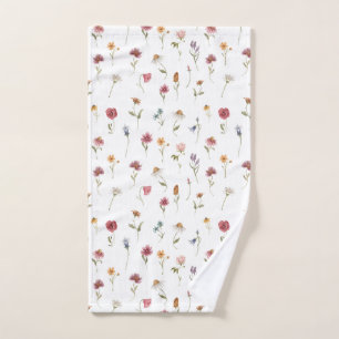 Watercolor Spring Wildflower Pattern Hand Towel