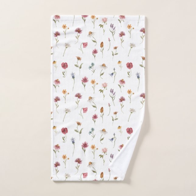Watercolor Spring Wildflower Pattern Hand Towel (Hand Towel)