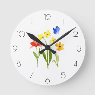 Watercolor Spring Wildflower Round Clock