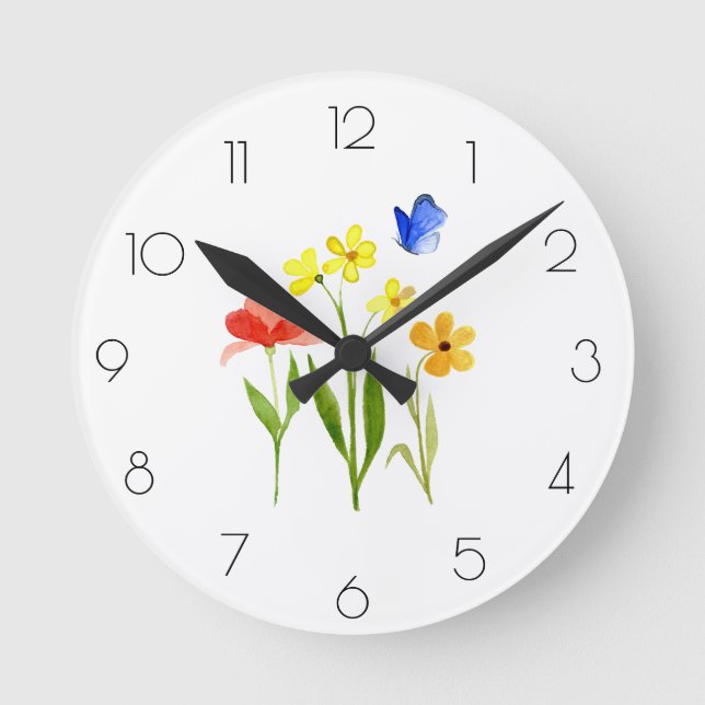 Watercolor Spring Wildflower Round Clock (Front)