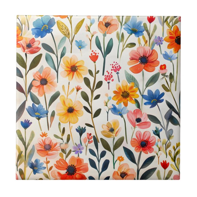 Watercolor Spring Wildflowers Background-99033 Tile (Front)