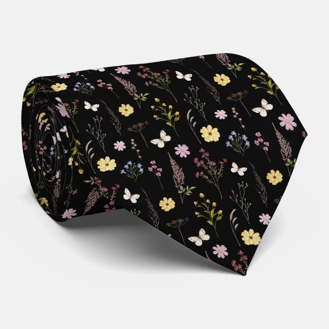Watercolor Spring Wildflowers Pattern Tie (Rolled)