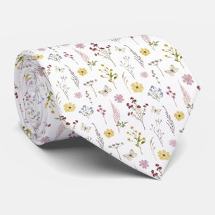 Watercolor Spring Wildflowers Pattern Tie
