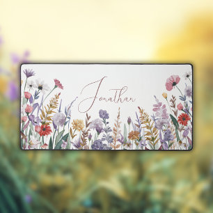 Watercolor Spring Wildflowers Script Name Desk Mat