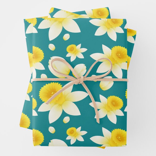 Watercolor Spring Yellow Daffodil Flowers  Wrapping Paper Sheet (In situ)