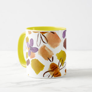 Watercolor Spring Yellow Floral Bee Pattern Mug