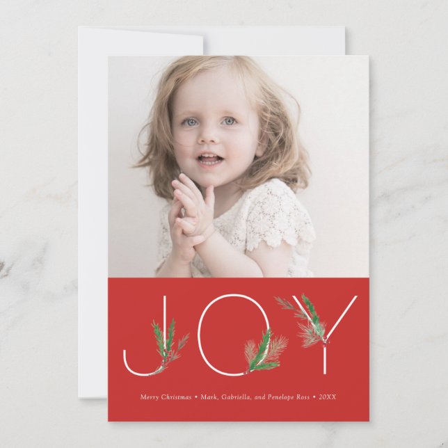 Watercolor Springs Red Christmas Joy Photo Card (Front)
