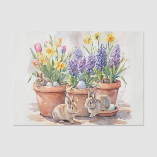 Watercolor Springtime / Easter Bunny Floral  Tissue Paper (Front)