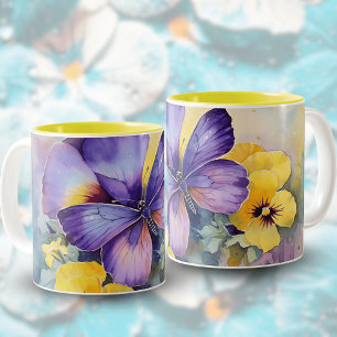 Watercolor Springtime Purple Butterfly Ceramic Mug