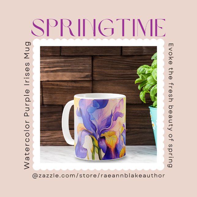 Watercolor Springtime Purple Irises Ceramic Mug (Creator Uploaded)