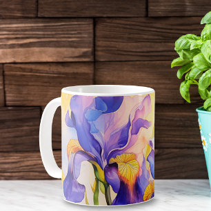 Watercolor Springtime Purple Irises Ceramic Mug