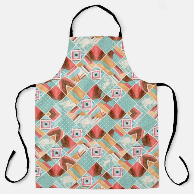 Watercolor square, patchwork geometric background. apron (Front)